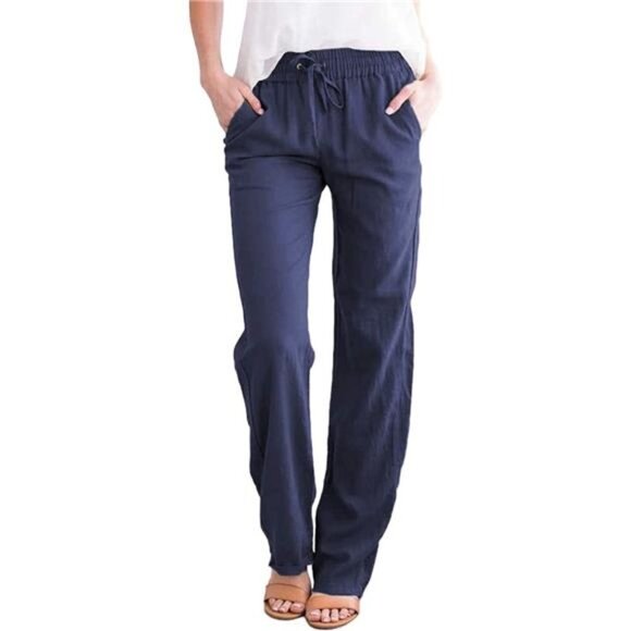 Women's Casual Pants Straight Leg Drawstring Comfy Trousers with Pockets